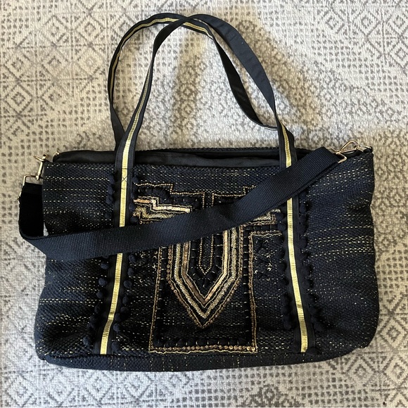 America & Beyond Luxe Love Tote- Hand Beaded Large Black Tote - Picture 3 of 12